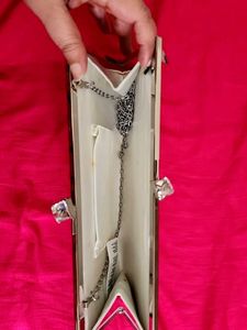 White Pleated Clutch with Chain Strap