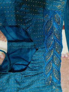 Beautiful Teal Blue Chiffon Georgette Saree with S