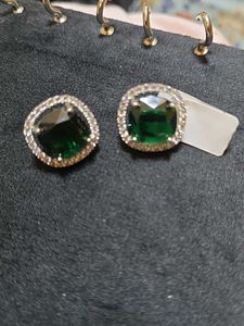 Green Square Zircona Studs