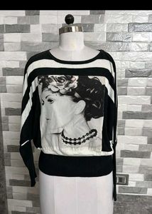 Chic Striped Graphic Print Top
