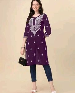 Purple Embroidered Kurti Top