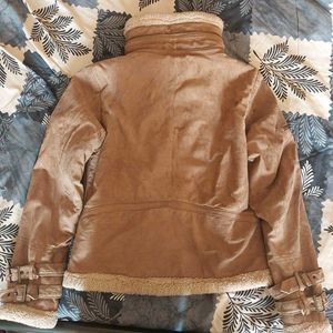 Tan Genuine Suede Leather Sherpa Jacket