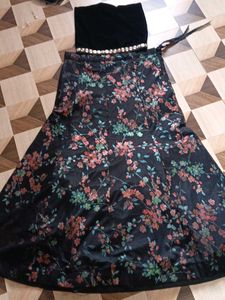 Floral Black Velvet Two-Piece Set
