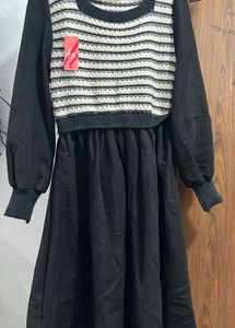 Striped Knit & Black Dress