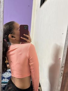 Coral Ribbed Long Sleeve Top
