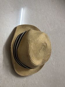 Straw Hat with Navy Stripe