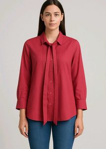 Elegant Red Tie-Neck Blouse