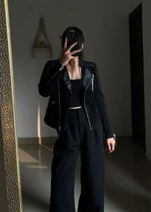 MANGO BLACK LEATHER &amp; SUEDE BIKER JACKET