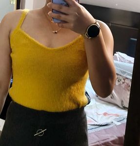 Women Mustard Fuzzy Tank Top