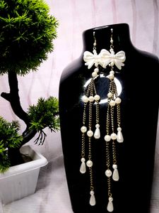 Pearl Bow Dangler Earrings  Elegant &amp; Lightweight