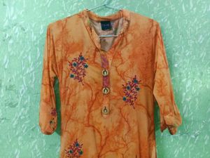 Orange Embroidered Kurta For Women