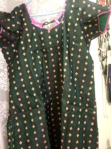 Green & Gold Floral Print Kurti