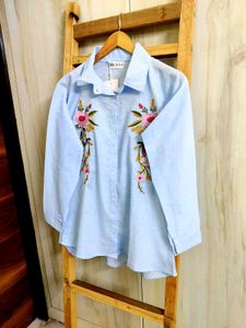 Floral Embroidery Work Cotton Shirt Size-36