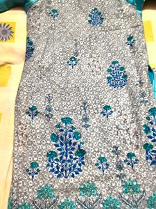 Elegant Blue Embroidered Kurti with Cutwork Hem