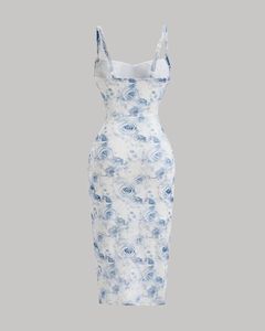 Floral Print Spaghetti Strap Empire Waist Asymmetr