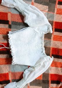 White Smocked Crop Top