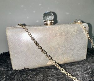 Embellished Stone Clutch with Crystal Knob