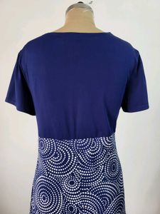 Navy &amp; White Print Dress, Length 38 Inches