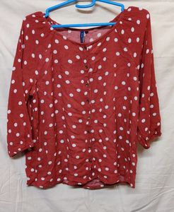 “Fame Forever” Brown Polka Button Up Top