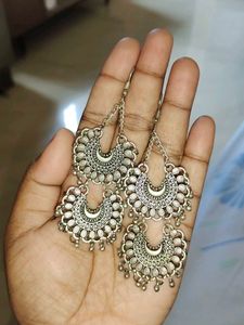 Silver Crescent Jhumka Earrings