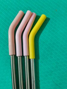 Set Of 4 Stainless Steel Straws With Sillicon Tip