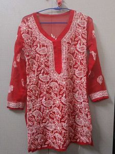 Red Embroidered Kurta