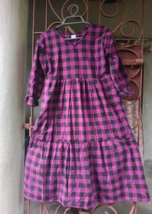 Beautiful Purple And Black Checked Cotton Dress