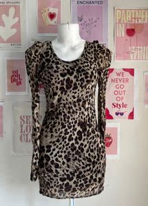 Y2K Chettah  Print Dress With Lining