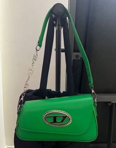 Stunning Green Sling Bag With Embellished Chain