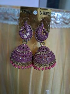 pink Jhumka Earrings