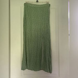 Green Floral Print Midi Skirt