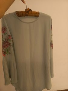 Turqouise Top With Long Flared Sleeves