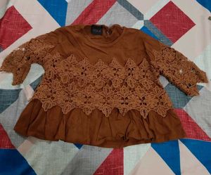 Brown Lace Detail Top Like New Condition