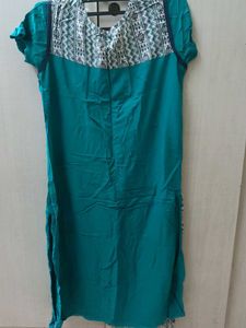 Crane Print Top And Teal Blue Colour Kurta