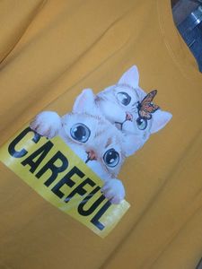 Cat Print Mustard Colour Crop Top....