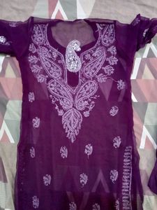 Wine Embroidered Kurta