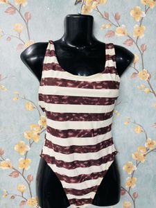 Brown N White Striped Bodysuit