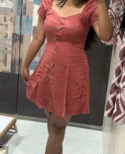Rust Balloon Sleeves Dress