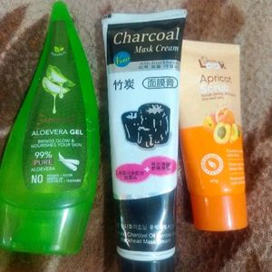 Combo Of Aelovera Gel, Charcoal Facemask And Scrub