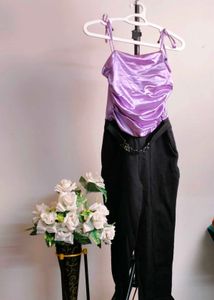 Purple Shimmer Cami &amp; Black Pants Jumpsuit