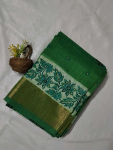 Elegant Green Embroidered Saree