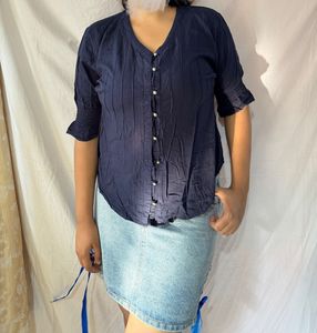 Navy Button-Down Top