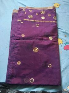 Purple Sari with Gold Embroidery