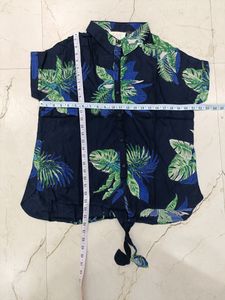 Flower Print Collar Shirt Half Sleeves Beach Top