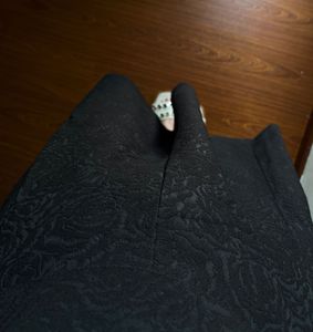 Black Jacquard A-Line MIDI Skirt