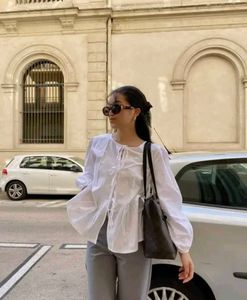 White Long Sleeve Tie Blouse