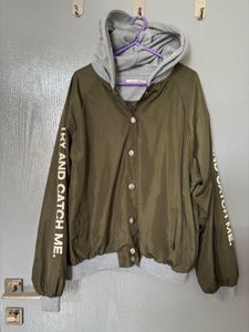 Olive Green Oversized Hooded Jacket