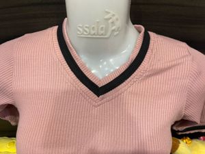 Mauve Varsity-Inspired Ribbed Knit Top