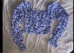 Blue Floral Milkmaid Blouse