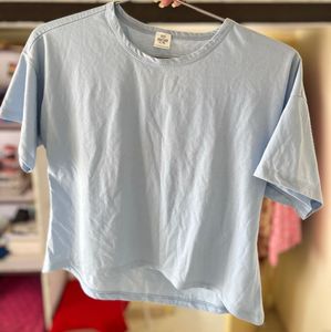 Powder Blue Cropped Oversized Tee